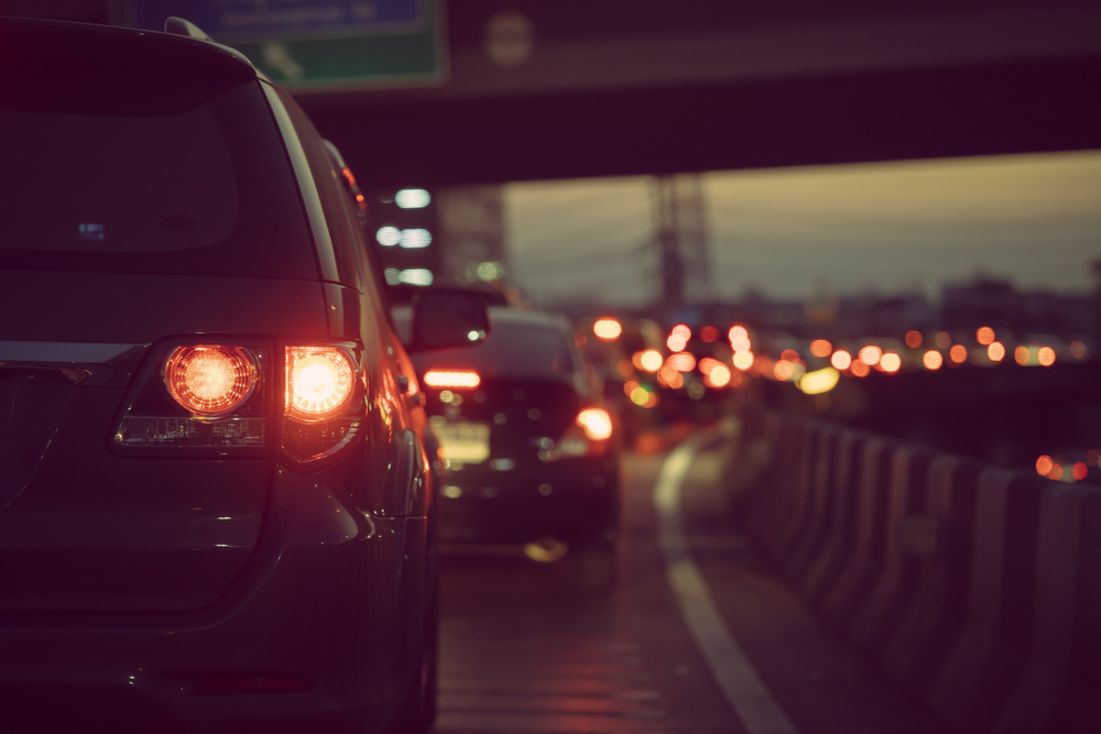 Highway traffic at night, stopped during rush hour